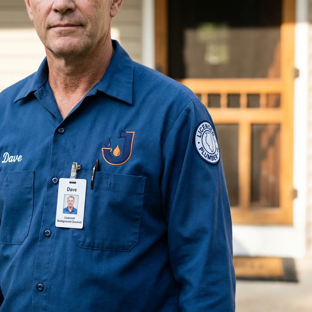 Licensed plumber showing ID badge in Charlotte Court House, VA