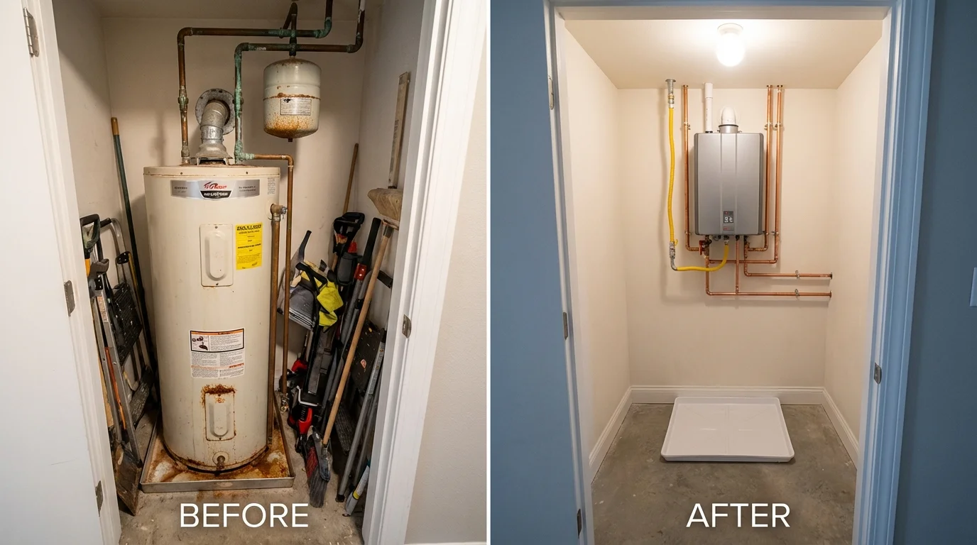Tank water heater versus wall-mounted tankless unit comparison for Charlotte Court House, VA homeowners